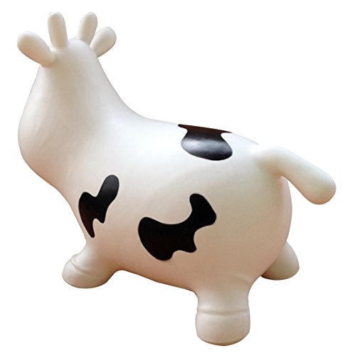 Appleround Cow Bouncer With Air Pump, Inflatable Space Hopper, Ride-On Bouncy Animal (White)