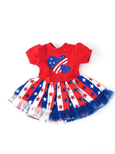 American Fashion World Patriotic Heart Fourth of July Dress | enhanced Quality & Trendy Design | Dolls Clothes | Outfit Fashions for Dolls for Popular Brands