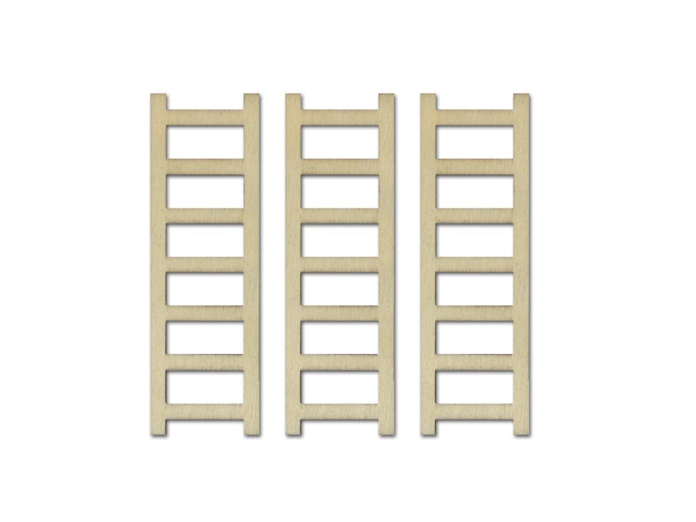 CraftMedley Wood Ladders - Miniature DIY Unfinished Wooden Dollhouse Diorama Ladders - 3 Piece - 3.25 Inches Tall, Brown