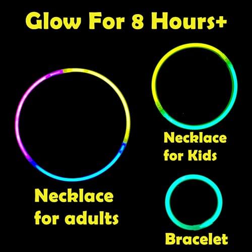 GiftExpress 600 Pcs Glow Sticks - 8 Assorted Neon Color Glow In The Dark Party Favors for Kids, Necklaces & Bracelets