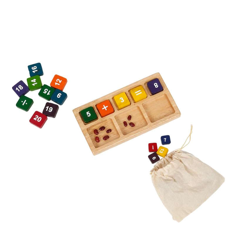 Little Ginnie Math Board with Tiles Wooden Educational Puzzles Toy for Kids 4+ | Colorful Number Tiles & Sectioned Tray for Ha