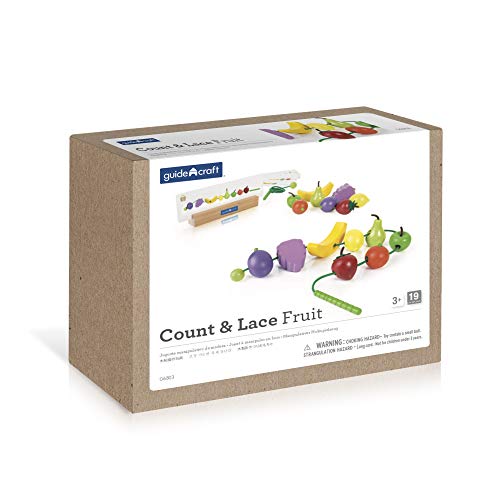 Guidecraft Count and Lace Fruit - Wooden Multi-Color Fruits Set for Toddlers, Kids Learning & Educational Toys