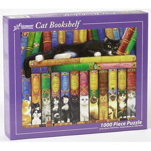 Vermont Christmas Company Cat Bookshelf Jigsaw Puzzle, 1000 Pieces, Premium Quality Puzzle Board, Model VC136