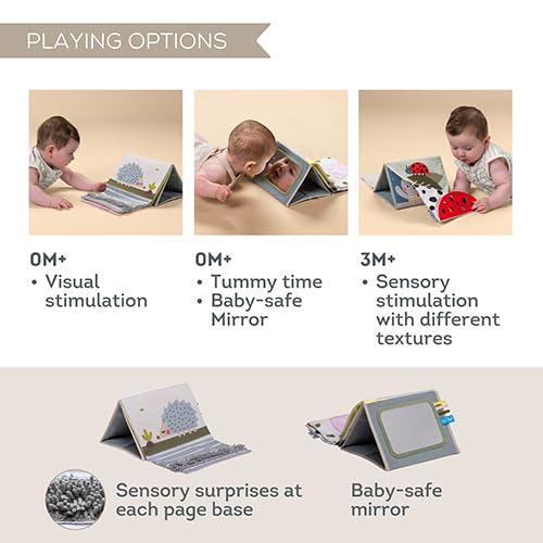 Taf Toys Tummy Time Sensory Book With Crinkle Pages & Soft Textures, High Contrast Patterns, Baby-Safe Mirror For Newborns And I