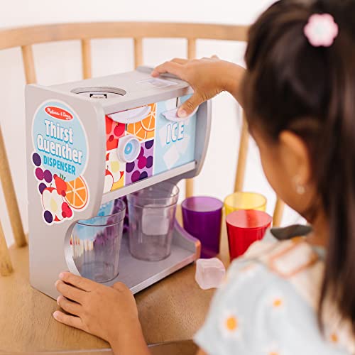 Melissa & Doug Wooden Thirst Quencher Drink Dispenser With Cups, Juice Inserts, Ice Cubes - Pretend Play Soda Fountain, Food Set