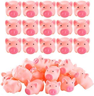 Louhua 50 Pieces Mini Rubber Pigs Bulk Baby Bath Toy Pink Tiny Piggies Squeaky Pig Toys For Shower Birthday Party Gift Decoration