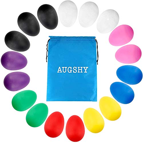 Augshy 18Pcs Plastic Egg Shakers Percussion Musical Egg Maracas Easter Eggs With 8 Colors