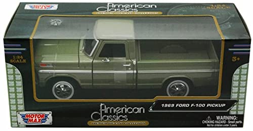 Motor Max 1969 Ford F-100 Pickup, Green - Motormax Premium American 79315-1/24 Scale Diecast Model Car