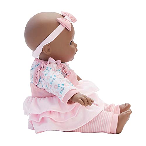 Madame Alexander 14-Inch Baby Cuddles Doll With Bottle, Pink Floral, Dark Skin Tone