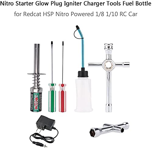 Globact Rc Nitro Starter Glow Plug Igniter Charger Tools Fuel Bottle Combo For Redcat Hsp Nitro Powered 1/8 1/10 Rc Car