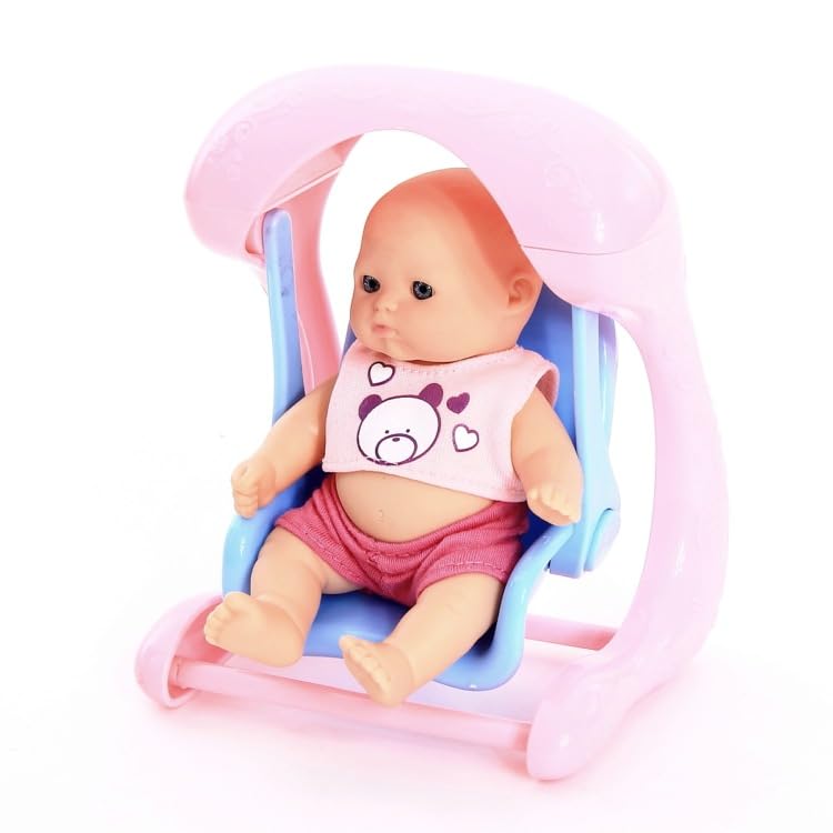 Powertrc 6 Set Of Mini 5 Inch Baby Girl Toy Dolls Collection With High Chair, Cradle, Walker, Swing, Bathtub And Baby Seat Accessories For Girls 3-6 Years Old
