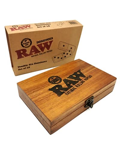 Reds Global Raw Double Six Dominoes Set of 28 - Black Wooden Game, 8"x5.5"x2"