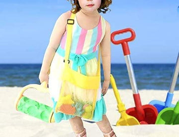 Asdsinforu Beach Bag Cooler Colorful Mesh Toy Tote Bag Breathable Sea Shell Bags with Adjustable Carrying Straps Yellow, Rose Re