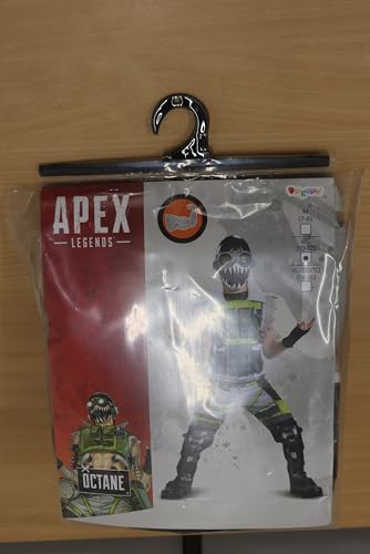 Apex Legends Octane Costume, Video Game Inspired Muscle Padded Jumpsuit And Mask, Child Size Medium (7-8),Green/Beige
