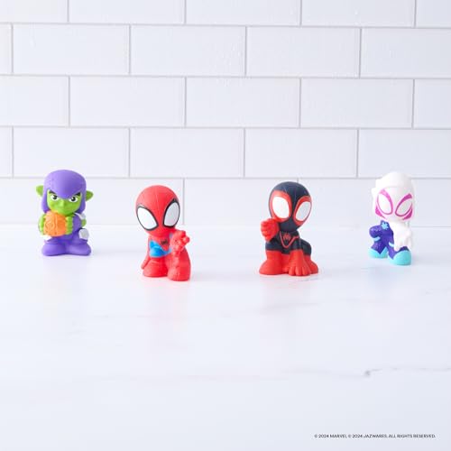 Marvel Spidey And His Amazing Friends Bath Toy Set - Spidey Wall Mount With Web Net And Four Bath Squirters