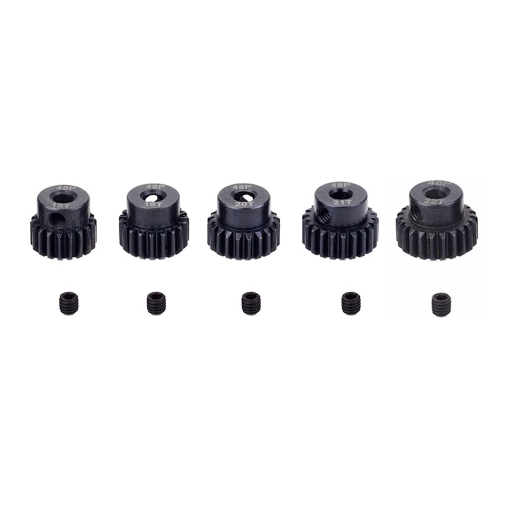 Kingval Replacement 5Pcs 48Dp 3.175Mm 18T 19T 20T 21T 22T Steel Pinion Motor Gear Compatible With 1/10 Rc Car Brushed Brushless