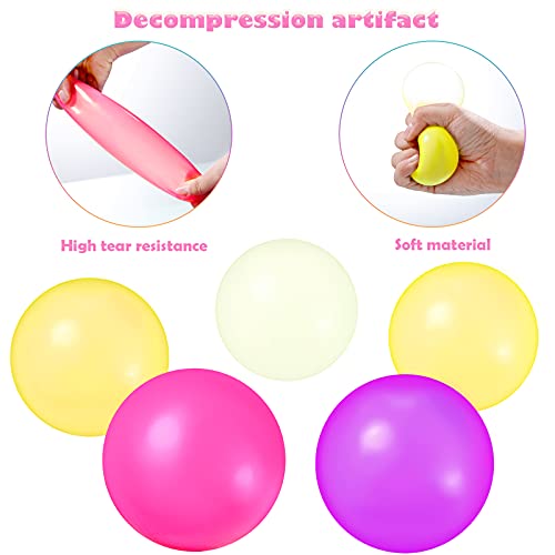 Skylety 8 Pieces Glow In The Dark Sticky Balls Elevated Glowing Stress Balls Relax Cool Asmr Stuff Toy For Ceiling Wall Adults(2.6 Inches,Pink, Yellow, Purple, White)