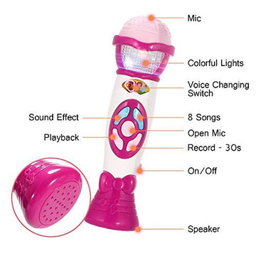 Lumiparty Kids Microphone Karaoke Microphone Machine, Music Microphone, Voice Changing And Recording Microphone With Colorful Lights, Best Toys For Kids .(Pink)