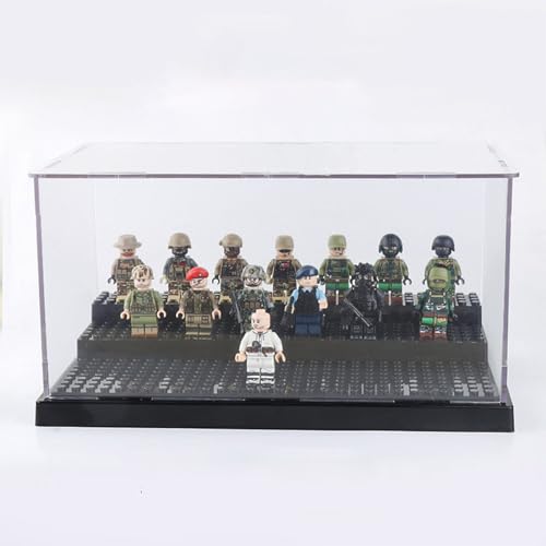 Wmm Minifigure Display Case For Action Figures Blocks, Dustproof Acrylic Display Box Storage With 3 Movable Steps For Collection