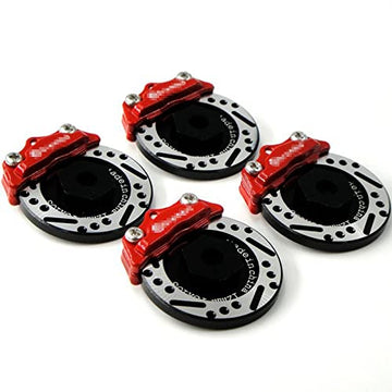 Hobbysoul 4pcs RC Brake Disc Caliper 12mm Hub for 1/10 Racing Car, Metal, Black/Red/Silver, Model HS523523RE-4,