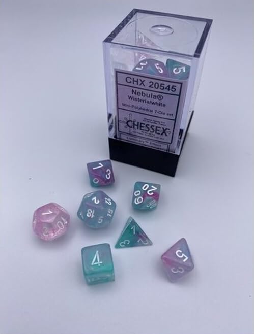 Wisteria Nebula Mini Dice With White Colored Numbers 10Mm (3/8In) Set Of 7 Chessex