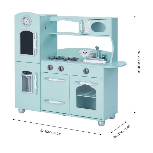 Teamson Kids - Retro Kids Toy Pretend Play Kitchen Playset with Refrigerator. Freezer. Oven and Dishwasher - Mint (1 Pcs)