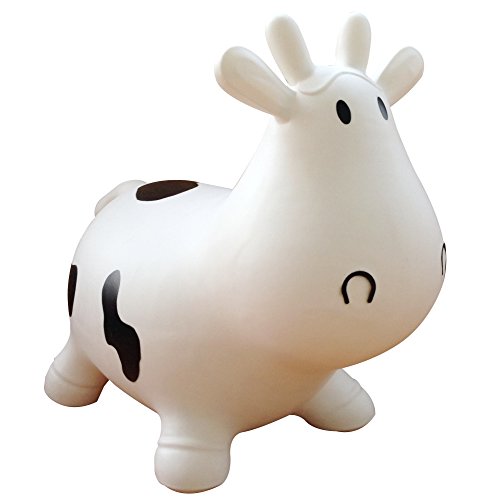 Appleround Cow Bouncer With Air Pump, Inflatable Space Hopper, Ride-On Bouncy Animal (White)