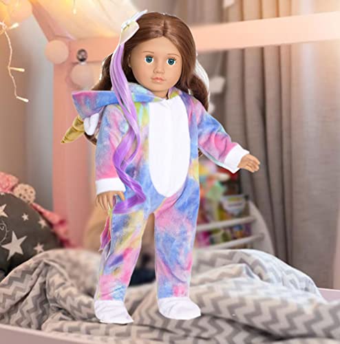 sweet dolly 18 Inch Doll Clothes Unicorn Onesie Pajamas Rainbow Color Hair Bow Clips Costume Fits 18 Inch Doll (Doll Not Include