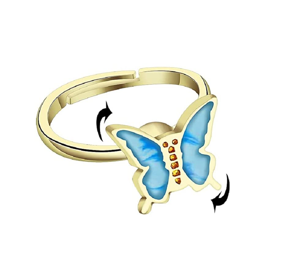 Fidget Spinner Butterfly Daisy Flower Rotating Anxiety Ring for Women - Adjustable Open Sunflower Spinning Rotatable Calming Wor