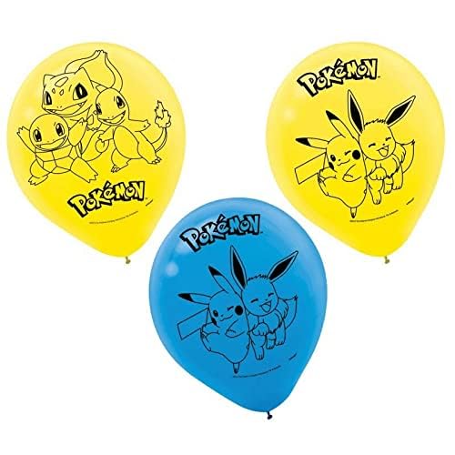 Amscan Pokemon Themed Latex Balloons | Yellow, Blue - 12' | Pack Of 6
