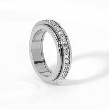 Pingyongchang Anxiety Rings Titanium Steel Spinner Fidget Band Rings For Women Ladies Cubic Zirconia Relieving Anxiety Wedding P