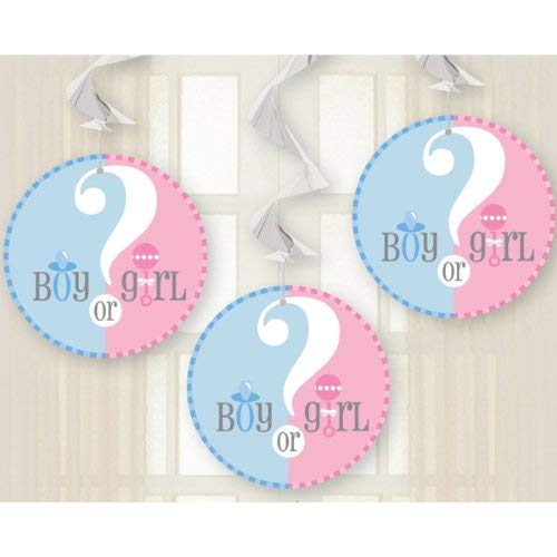 Unique, Gender Reveal Hanging Decorations, 26 Inches, Party Supplies - Pack of 3