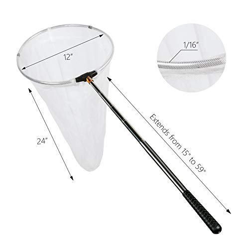 Restcloud Insect And Butterfly Net With 12' Ring, 24' Net Depth, Handle Extends To 59 Inches For Adults And Kids (12' Ring, 59' Handle)