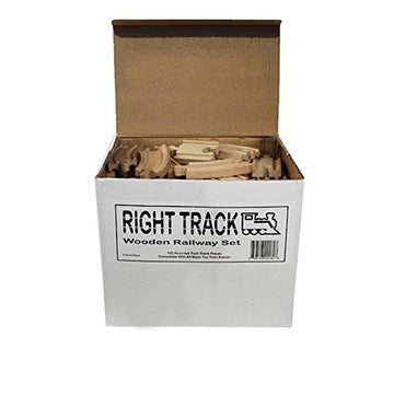 Wooden Train Track 100 Piece Pack - 100% Compatible with All Major Brands including Thomas Wooden Railway System - By Right Trac