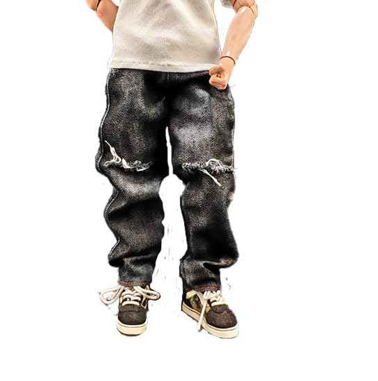Meetoget 1/6 Scale Male Figure Doll Denim Ripped Jeans Pants Clothes For 12 Inch Action Figure Pm104Us,Ripped Black