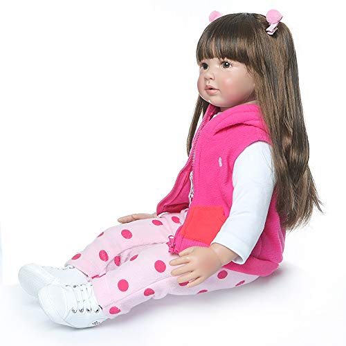 Icradle Cute 24 Inch 60 Cm Reborn Baby Doll Long Hair Girl Doll Soft Silicone Baby Real Life Baby Toddler Doll Toy For Ages 3+ (
