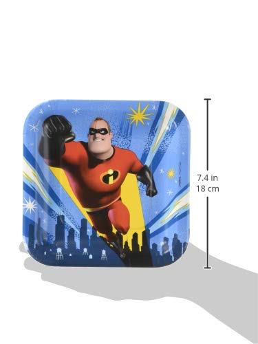 Amscan Disney/Pixar Incredibles 2 Square Paper Plates - 7 - Multicolor - Pack of 8