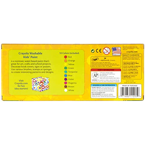Crayola Washable Kid'S Paint, Assorted Colors, Pack Of 10
