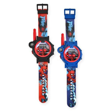 Accutime Spiderman Kids Rechargeable Walkie Talkie Watch Set - 2 Way Radio Watches, Led Flashlight, Compass, Toy Watches For Boys, Girls, Fans Of Spiderman