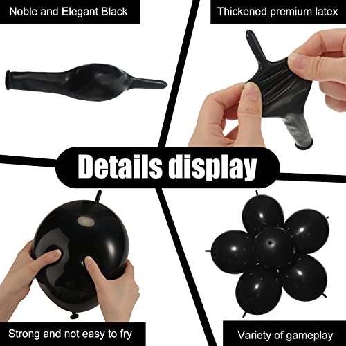 Meanplan 100 Pcs Link Balloon Linking Balloon Latex Linkable Balloons Connected Wedding Party Decoration(Black,12 Inch)