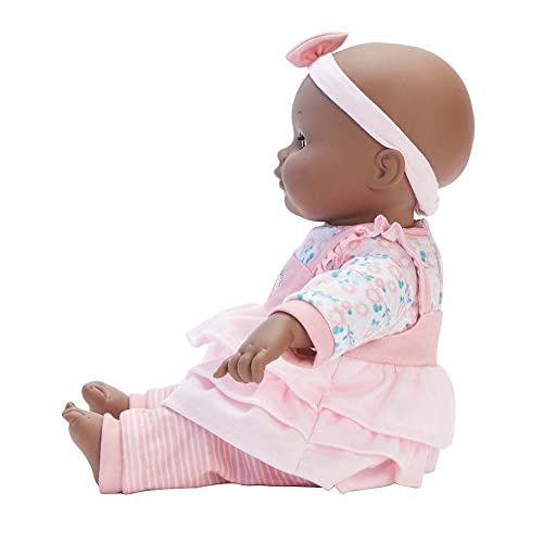 Madame Alexander 14-Inch Baby Cuddles Doll With Bottle, Pink Floral, Dark Skin Tone