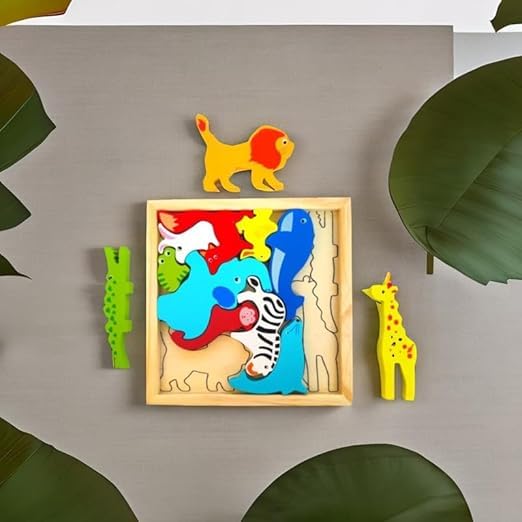 Wooden Farm Animals Montessori Educational PreSchool Puzzle Board Toy For Boys And Girls, Kid Jungle Animal Wooden Puzzle Toys