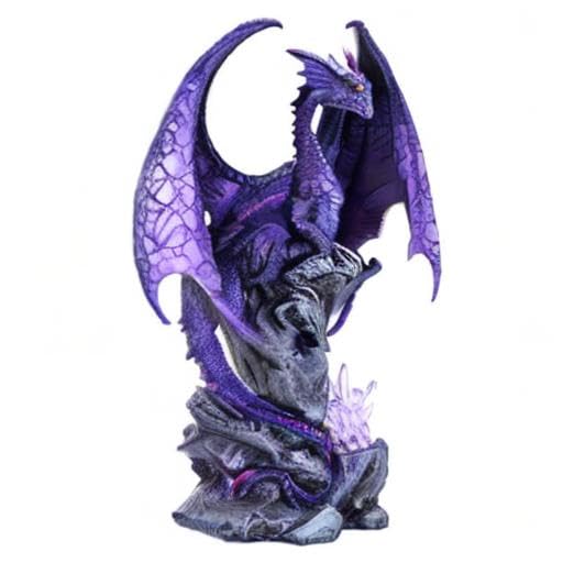 Pacific Giftware Large Winged Purple Dragon Statue with LED Light, 18" h, Crystal Rock Finish, Purple
