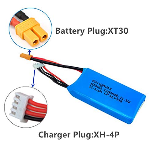 11.1V 1300mAh Lithium Battery for Wltoys XK X450 RC Airplane Fixed Wing Plane 2 Pack with USB Charger