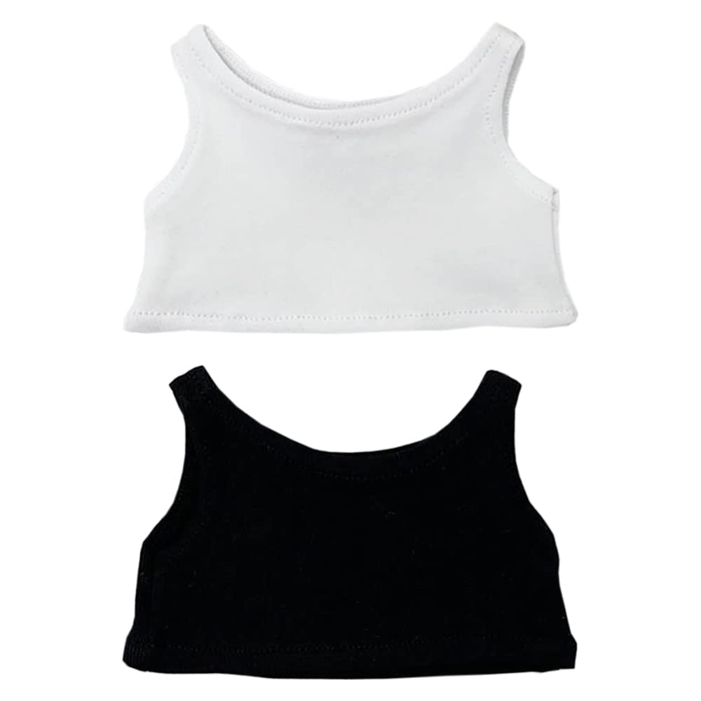 Niannyyhouse 10Cm Plush Doll Clothes Solid Color Vest Sleeveless T-Shirt Doll Dress Up (White+Black, 10Cm)