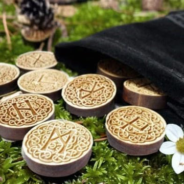 Wooden Knotwork Viking Rune Set Elder Futhark, solid wood, viking pagan gift set