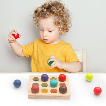 ibwaae Wooden Color Sorting Balls Game Peg Board Rainbow Color Matching Toys 12 Pcs Activities Balls Montessori Toys for Toddler