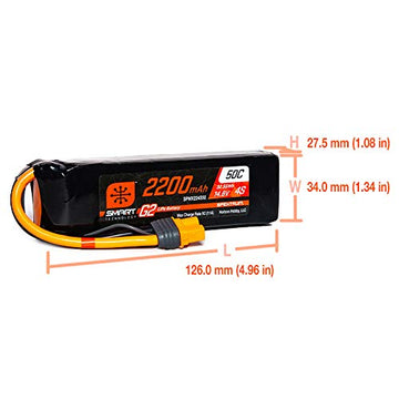 Spektrum 14.8V 2200mAh 4S 50C Smart LiPo G2: IC3, SPMX224S50
