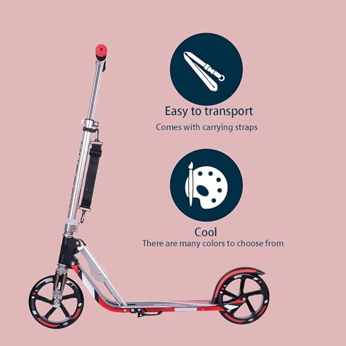 HUDORA Scooter with Big Wheels Lightweight Durable All-Aluminum Frame for Kids 8 Years and Up Teens 12 Years and Up mature-themed