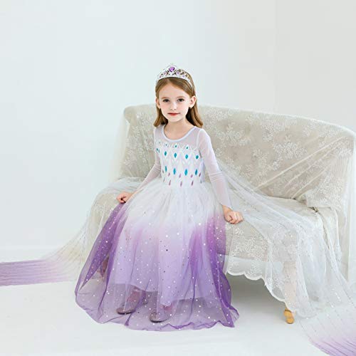 Sototoo Elsa Costume Long Sleeves Princess Dress Queen White Costume Cosplay Dress Up With Accessories Halloween (Violet,3-4Year